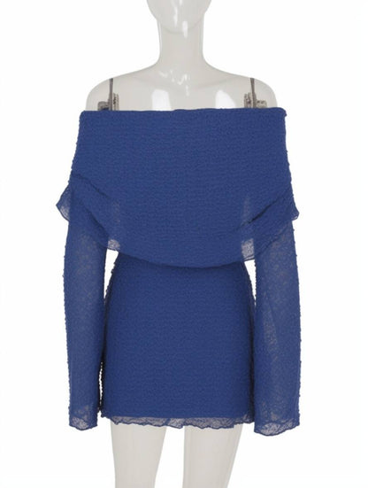 Cocolii robe courte col bateau dos nu manches longues femme élégant mode décontracté de cocktail