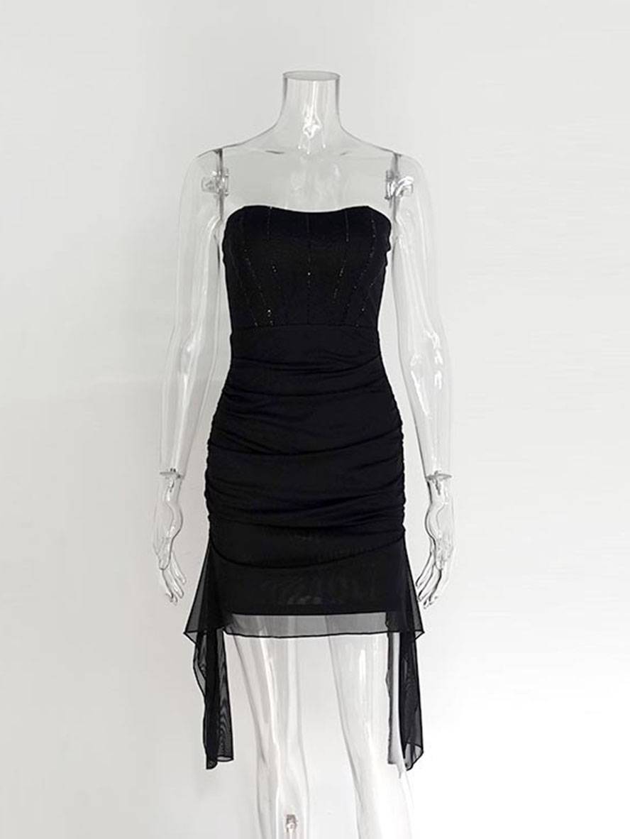 Cocolii robe courte moulante bustier bouffante tutu tulle sans manches femme élégant doux de cocktail