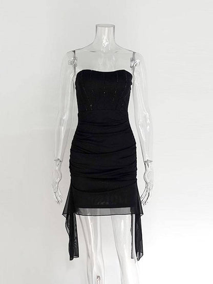 Cocolii robe courte moulante bustier bouffante tutu tulle sans manches femme élégant doux de cocktail