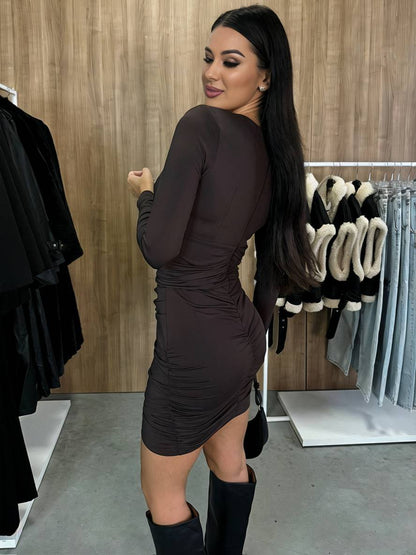 Cocolii robe courte moulante v-cou manches longues femme élégant décontracté bal de promo