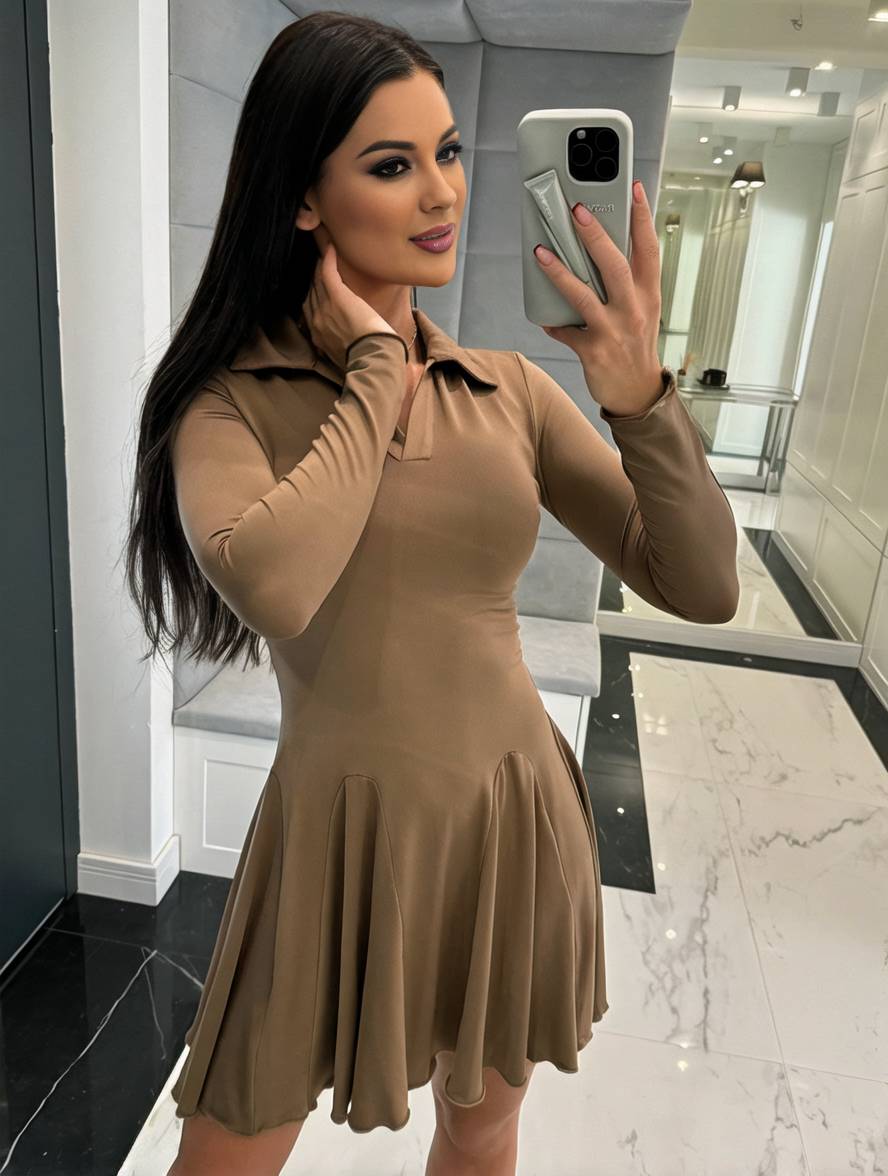 Cocolii robe courte moulante à volantée polo manches longues femme élégant mode