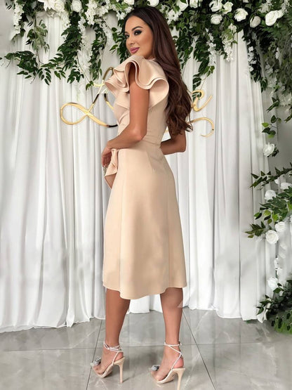 Cocolii robe courte v-cou irrégulière manches courtes volants superposés femme élégant mode invité mariage