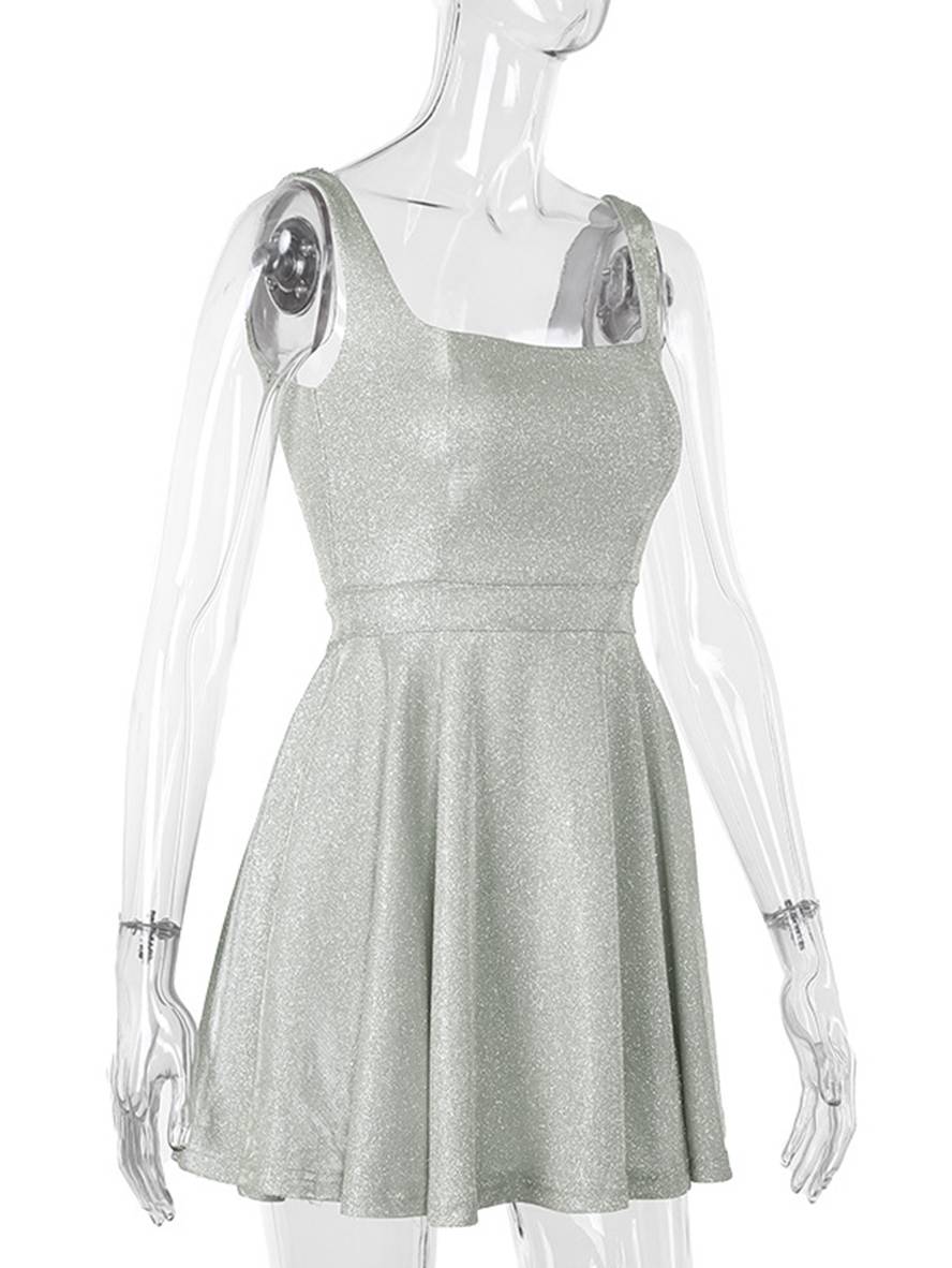 Cocolii courte robe patineuse trapèze à fines brides dos nu sans manches femme élégant fete de cocktail de soirée cérémonie