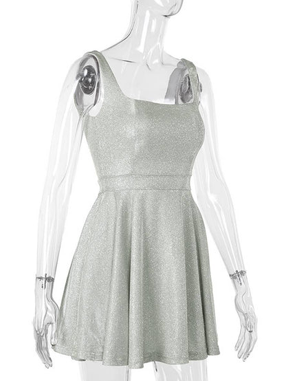 Cocolii courte robe patineuse trapèze à fines brides dos nu sans manches femme élégant fete de cocktail de soirée cérémonie