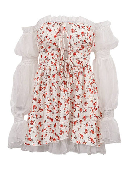 Cocolii robe courte trapèze tulle bustier dos nu manches bouffantes femme élégant bal de promo fete de cocktail