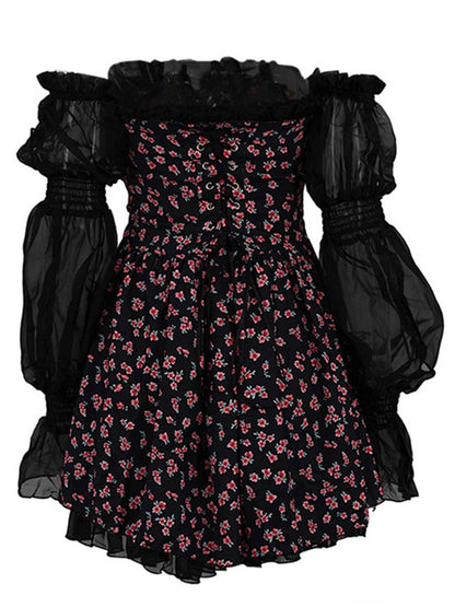 Cocolii robe courte trapèze tulle bustier dos nu manches bouffantes femme élégant bal de promo fete de cocktail