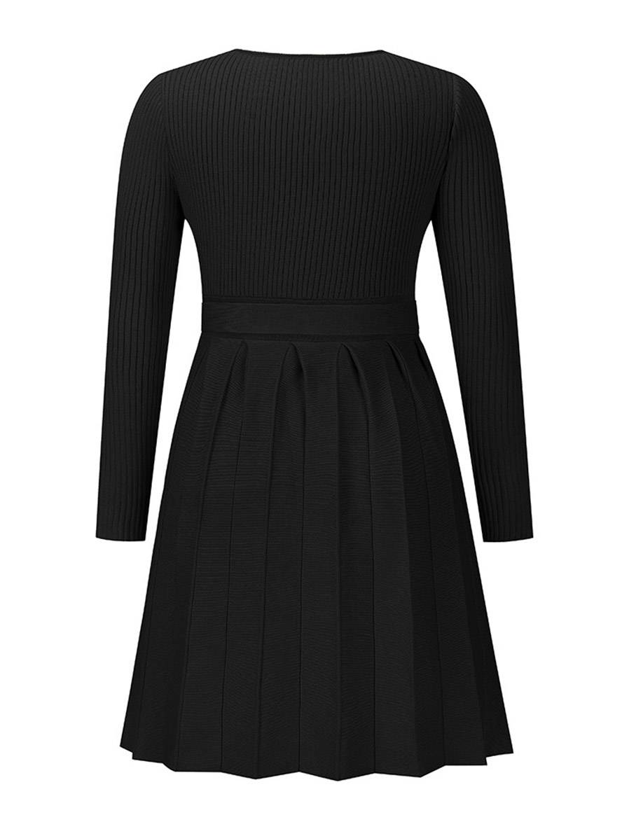 Cocolii pull robe courte moulante trapèze plissé v-cou ceinture manches longues femme élégant décontracté de cocktail