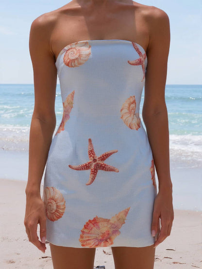 Cocolii robe courte bustier à motif coquillages et étoiles de mer décontracté pour vacances l'été