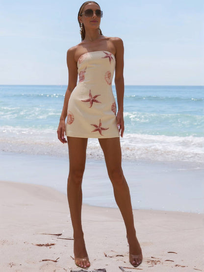 Cocolii robe courte bustier à motif coquillages et étoiles de mer décontracté pour vacances l'été