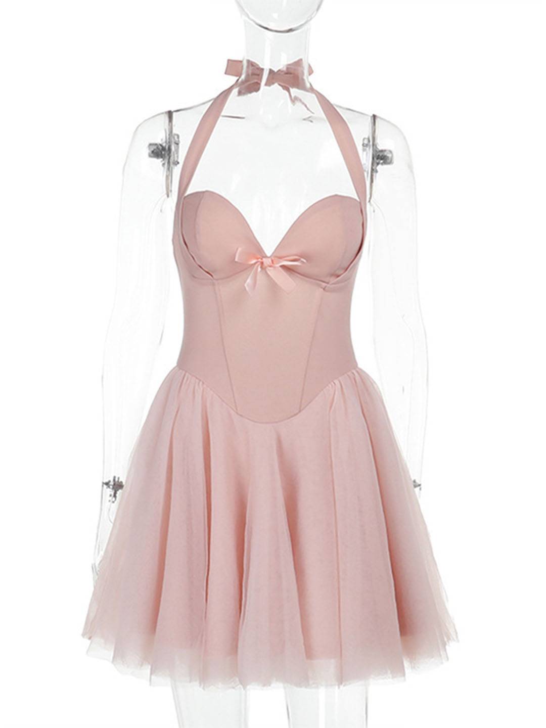 Cocolii robe patineuse bouffante tutu tulle v-cou licou sans manches femme doux élégant vintage de fete cocktail anniversaire