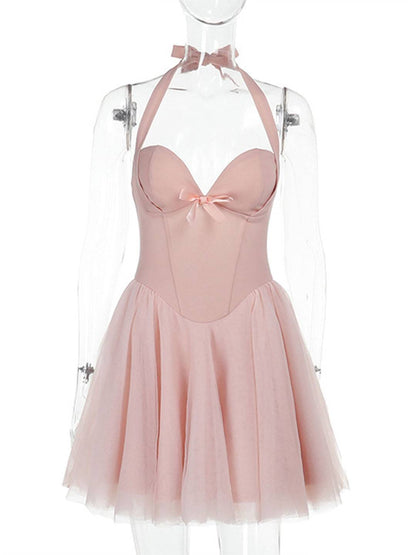 Cocolii robe patineuse bouffante tutu tulle v-cou licou sans manches femme doux élégant vintage de fete cocktail anniversaire