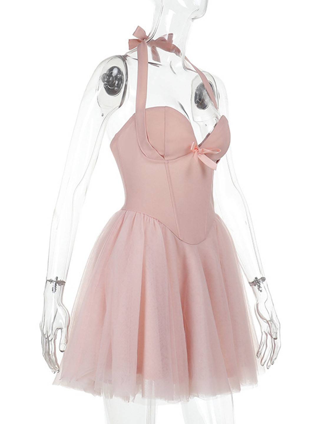 Cocolii robe patineuse bouffante tutu tulle v-cou licou sans manches femme doux élégant vintage de fete cocktail anniversaire