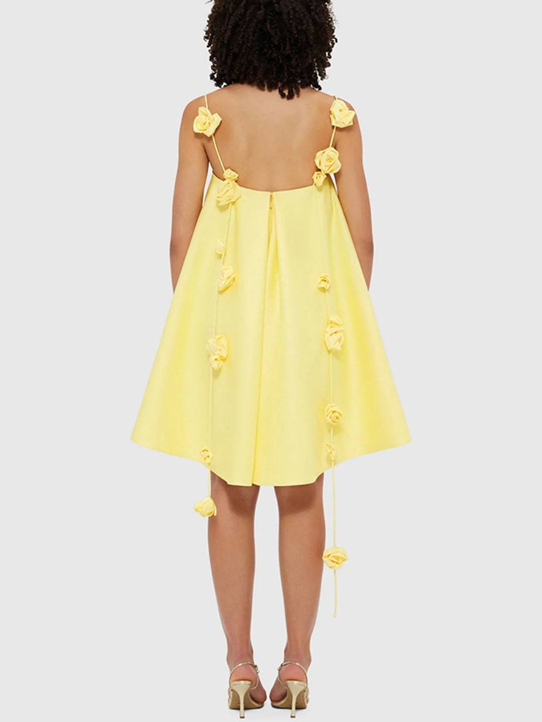 Cocolii robe courte trapèze fleurie en satin dos nu à fines brides femme doux élégant décontracté de cocktail anniversaire de plage