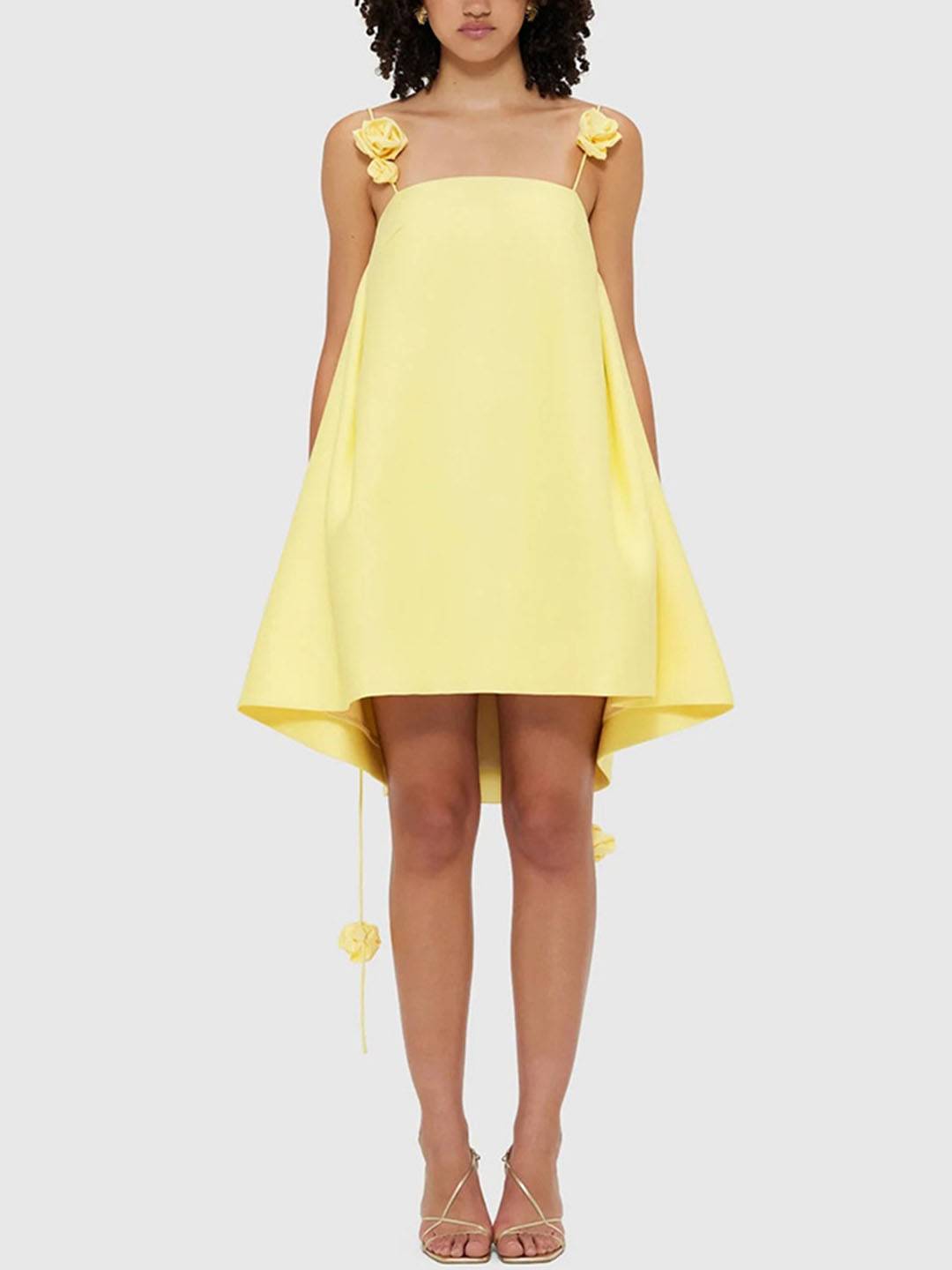 Cocolii robe courte trapèze fleurie en satin dos nu à fines brides femme doux élégant décontracté de cocktail anniversaire de plage