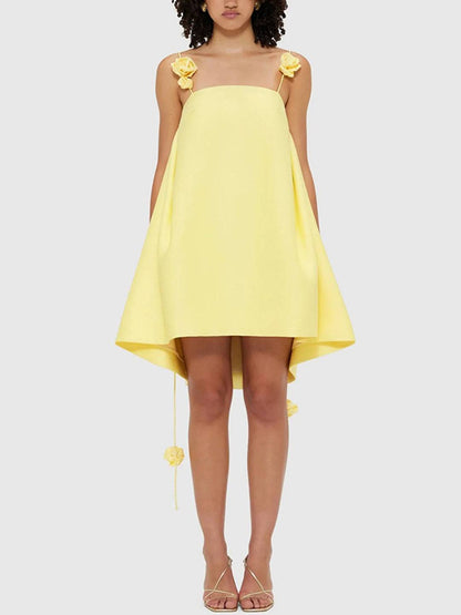 Cocolii robe courte trapèze fleurie en satin dos nu à fines brides femme doux élégant décontracté de cocktail anniversaire de plage