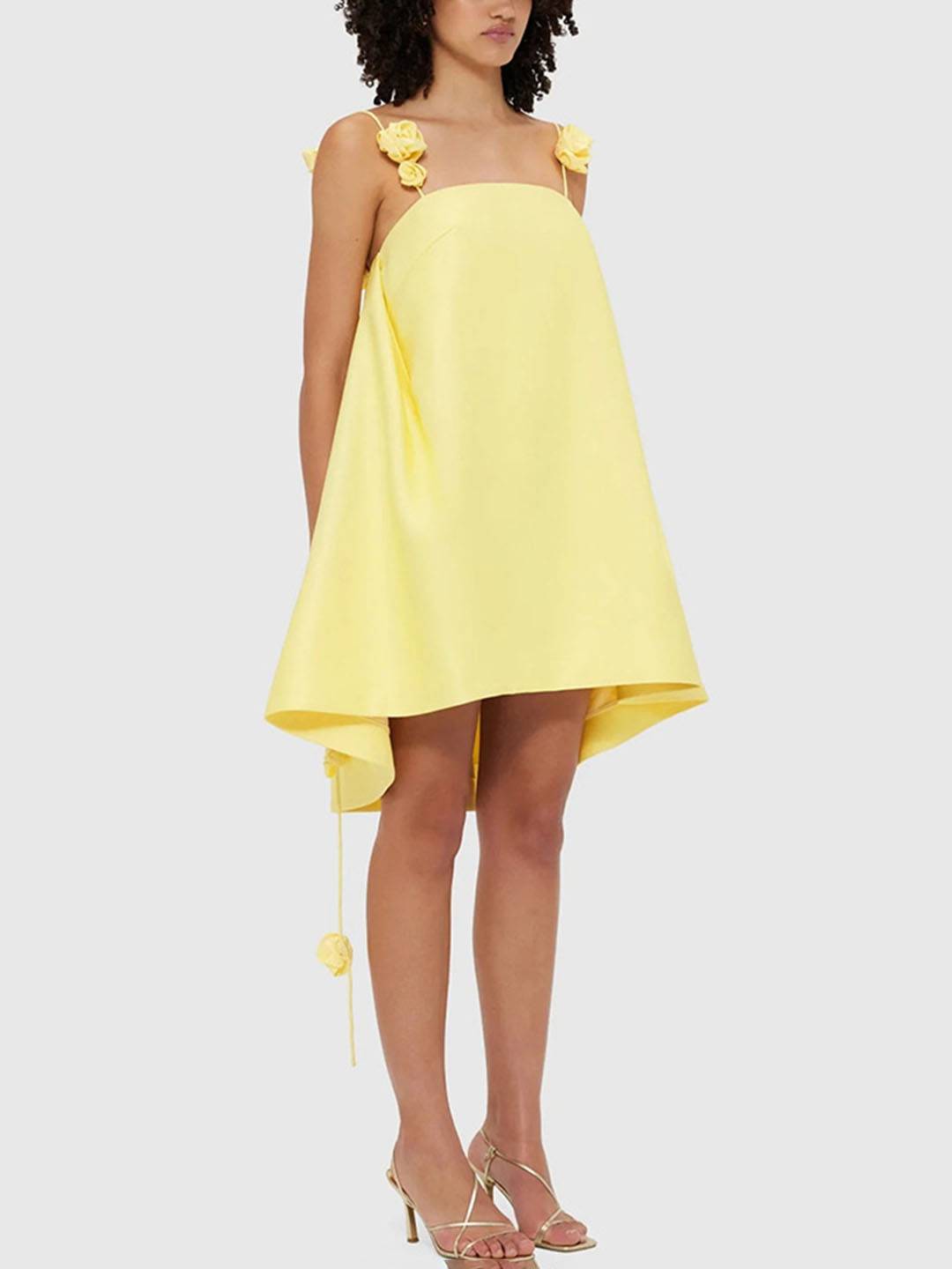 Cocolii robe courte trapèze fleurie en satin dos nu à fines brides femme doux élégant décontracté de cocktail anniversaire de plage