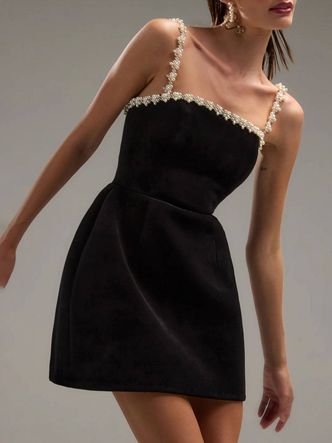 Cocolii robe patineuse trapèze pearl à fines brides poches dos nu sans manches femme élégant vintage de fete cocktail anniversaire