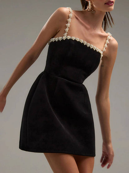 Cocolii robe patineuse trapèze pearl à fines brides poches dos nu sans manches femme élégant vintage de fete cocktail anniversaire