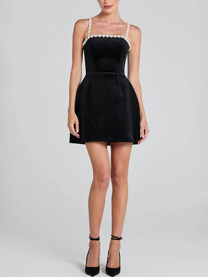 Cocolii robe patineuse trapèze pearl à fines brides poches dos nu sans manches femme élégant vintage de fete cocktail anniversaire