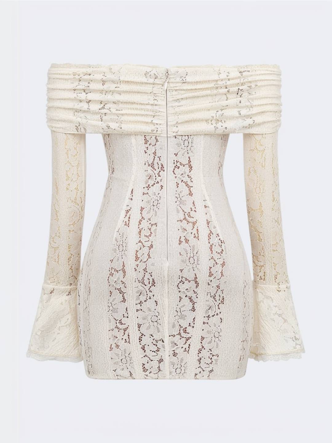 Cocolii robe courte en dentelle moulante bustier col bateau manches évasées manches longues casual boho de cocktail anniversaire