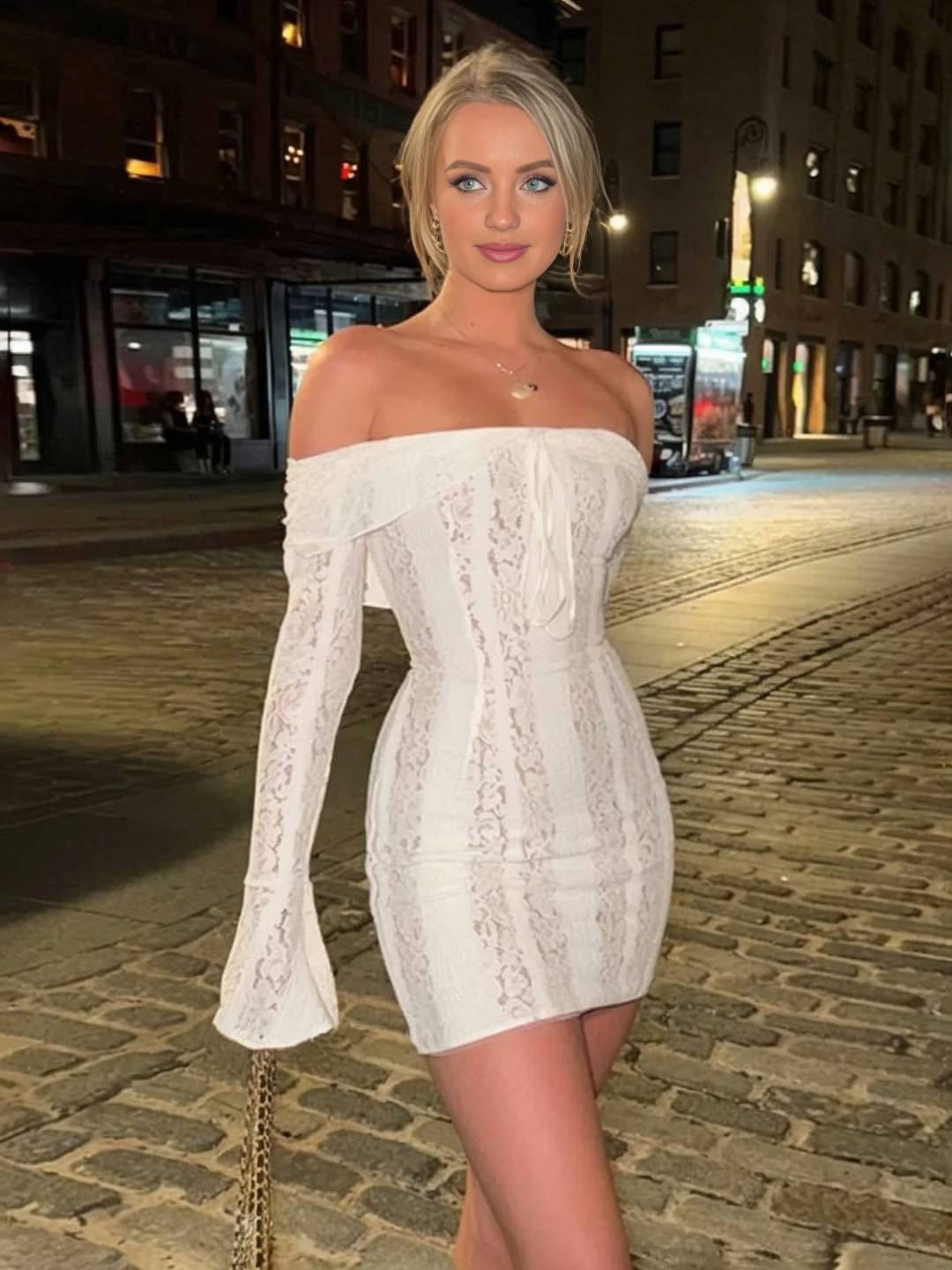 Cocolii robe courte en dentelle moulante bustier col bateau manches évasées manches longues casual boho de cocktail anniversaire