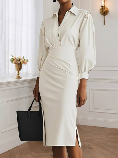 Cocolii robe courte découpes moulante fendu le côté v-cou manches longues casual élégant pour le bureau et les soirées cérémonie