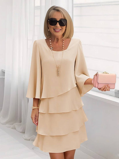 Cocolii robe de gâteau pour femme à volantée col rond manches longues élégant de cocktail fete robe courte