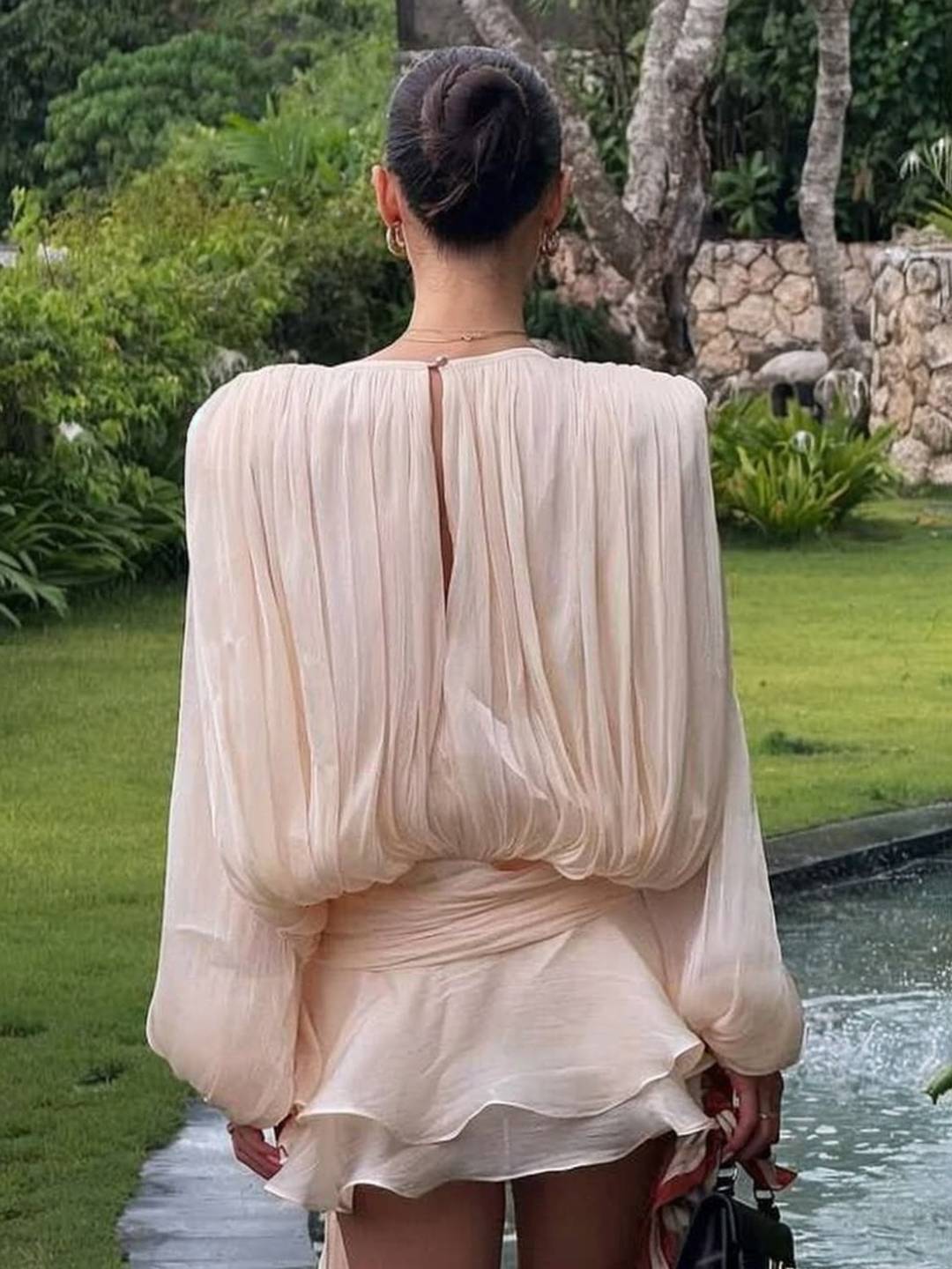 Cocolii ensemble robe courte tulle à volantée manches bouffantes manches longues femme élégant décontracté de cocktail