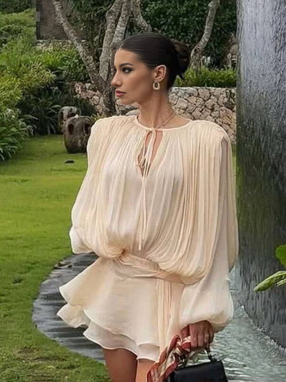 Cocolii ensemble robe courte tulle à volantée manches bouffantes manches longues femme élégant décontracté de cocktail