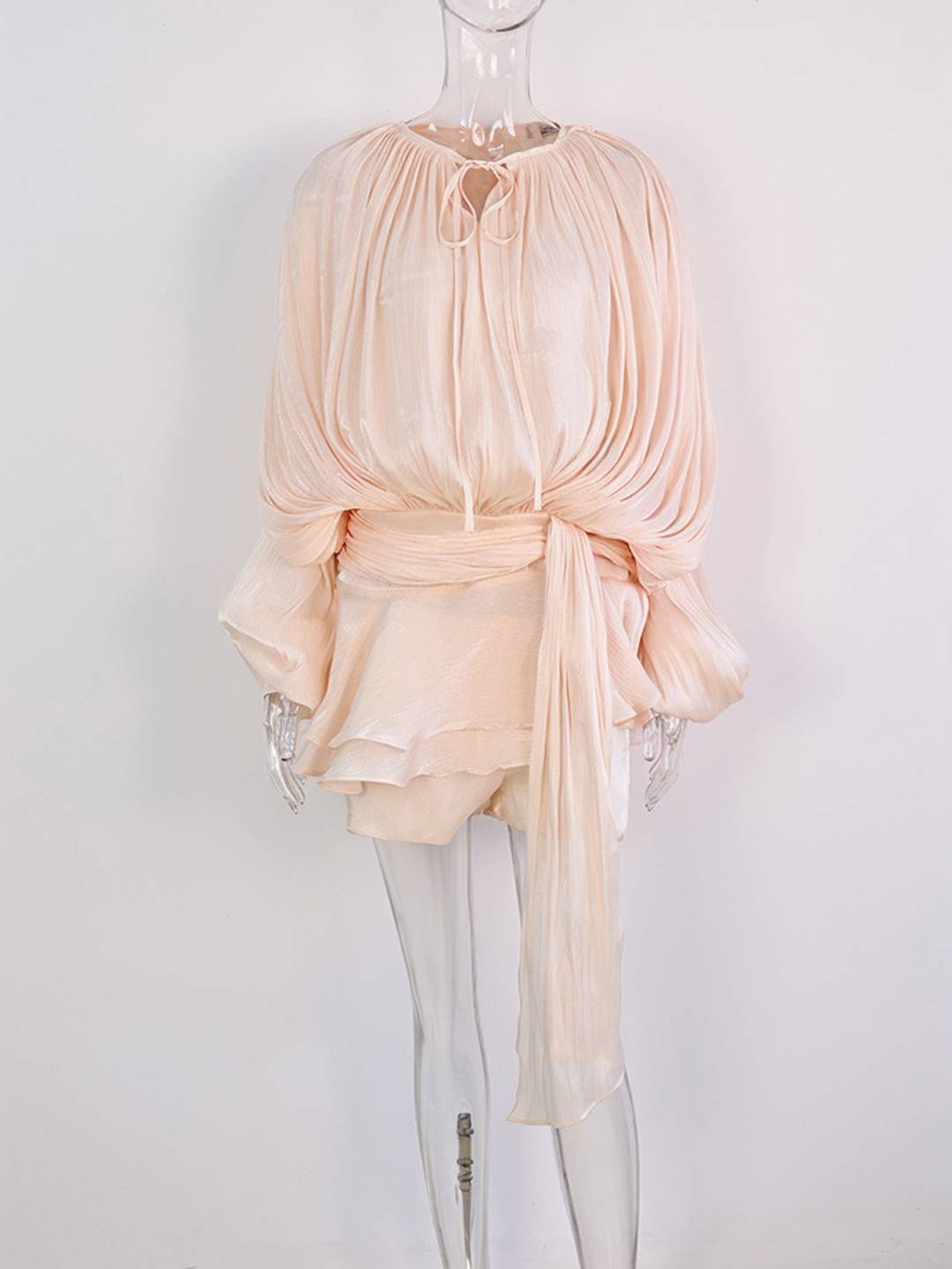 Cocolii ensemble robe courte tulle à volantée manches bouffantes manches longues femme élégant décontracté de cocktail