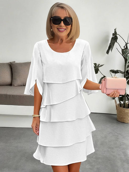 Cocolii robe courte unicolore à volantée col rond manches courtes femme élégant décontracté mode