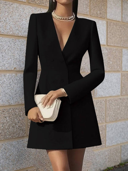 Cocolii blazer robe courte femme double boutonnage v-cou manches longues style tailleur décontracté automne robe de travail