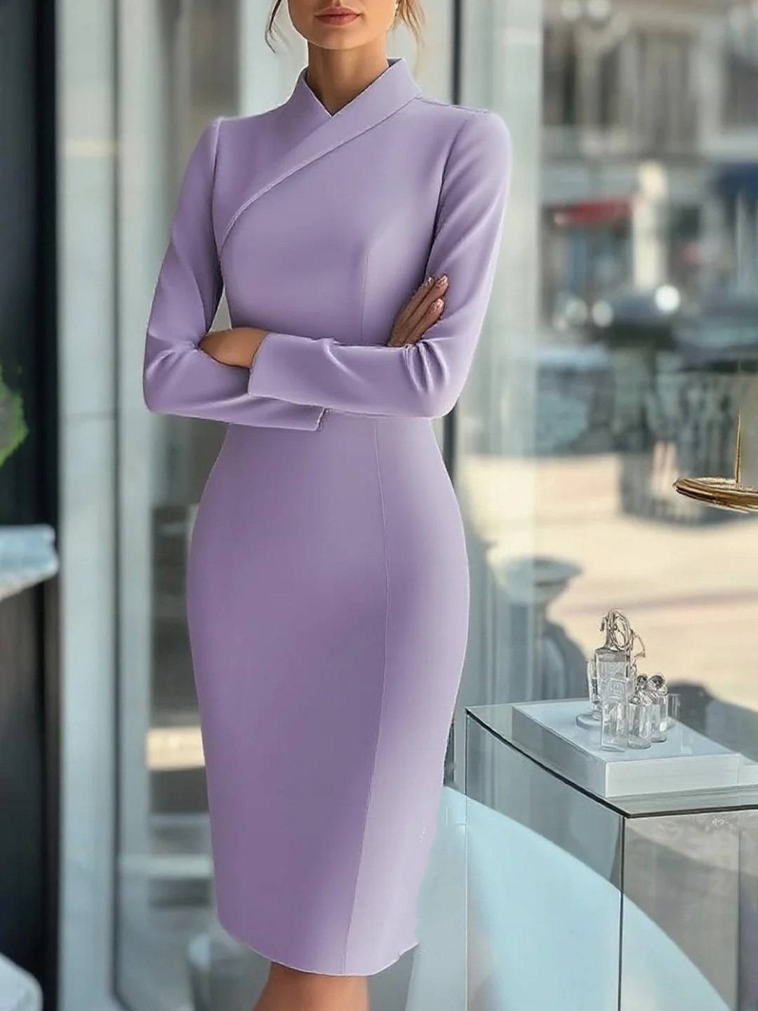 Cocolii courte robe cayon femme manches longues robe fourreau moulante v-cou mode casual pour bureau cocktail