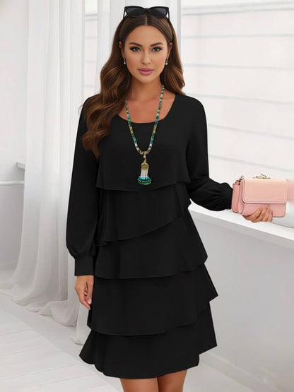 Cocolii courte robe à volants femme élégante robe patineuse fluide chic à manches longues manches bishop de cocktail