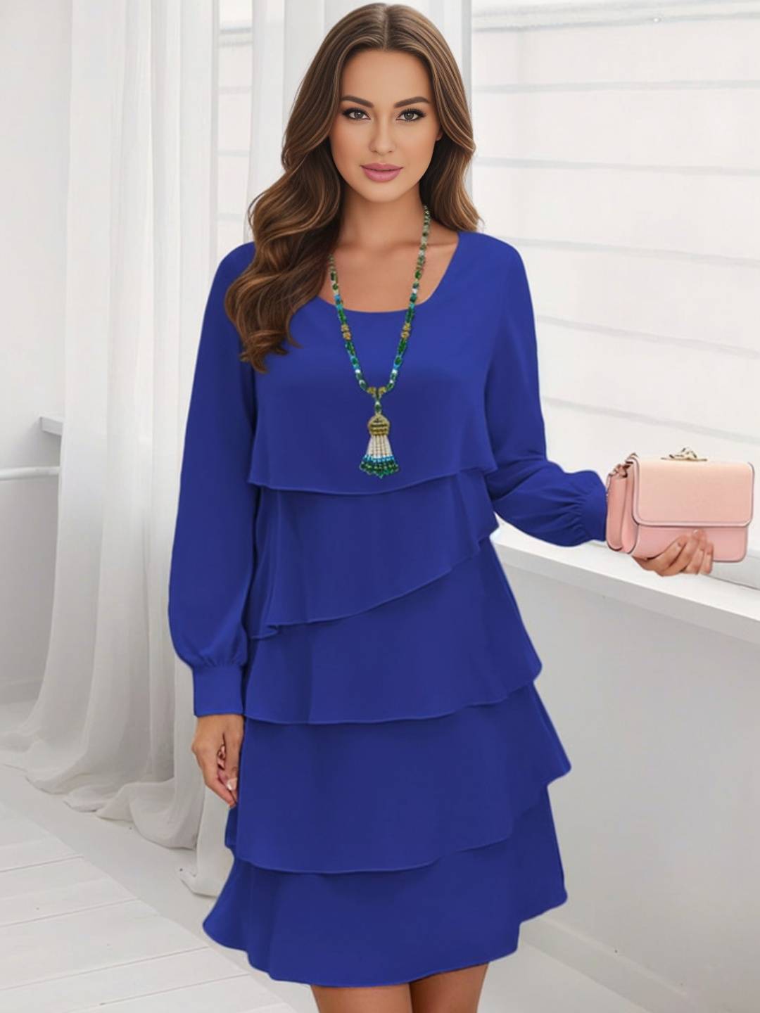 Cocolii courte robe à volants femme élégante robe patineuse fluide chic à manches longues manches bishop de cocktail