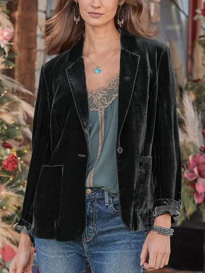 Cocolii blazer velours vintage boutonnage poches col revers femme casual décontracté veste