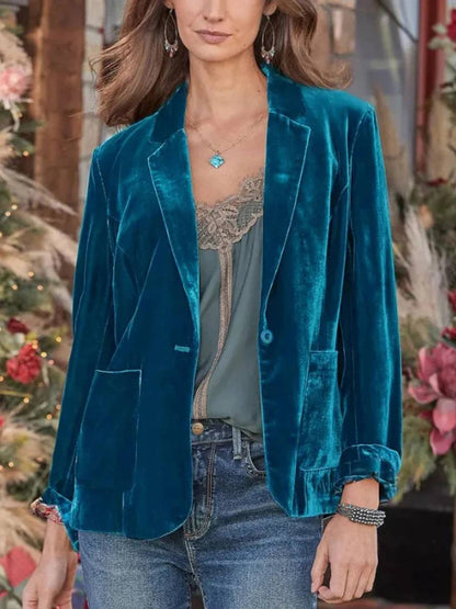 Cocolii blazer velours vintage boutonnage poches col revers femme casual décontracté veste