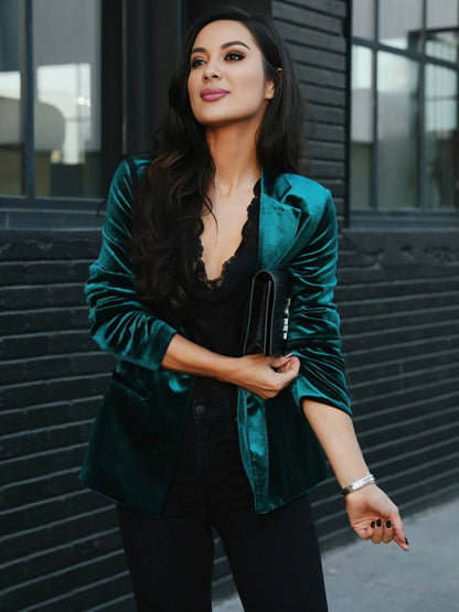 Cocolii blazer en velours col revers élégant mode femme vintage veste