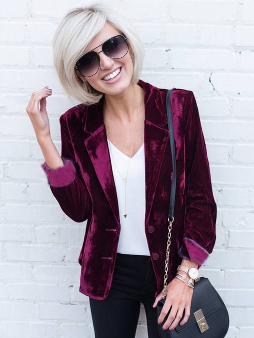 Cocolii blazer en velours col revers élégant mode femme vintage veste
