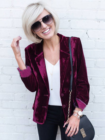 Cocolii blazer en velours col revers élégant mode femme vintage veste
