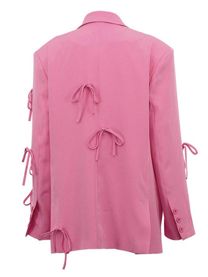 Cocolii blazer unicolore noeud papillon boutonnage poches manches longues femme élégant décontracté ample veste