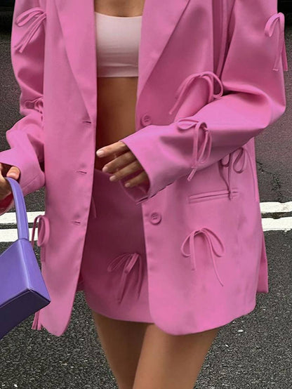 Cocolii blazer unicolore noeud papillon boutonnage poches manches longues femme élégant décontracté ample veste