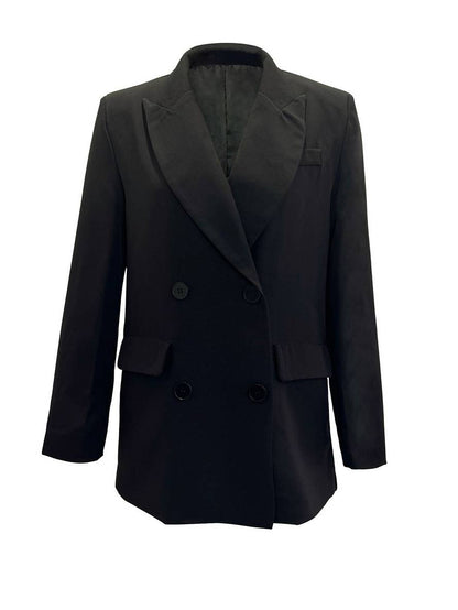 Cocolii blazer unicolore double boutonnage poches manches longues femme élégant décontracté veste d'automne