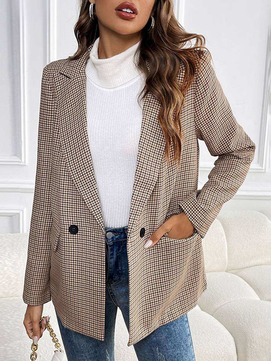 Cocolii blazer carreaux boutons poches manches longues femme élégant décontracté veste