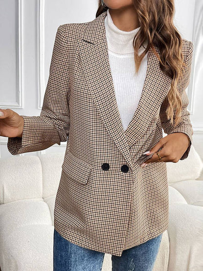Cocolii blazer carreaux boutons poches manches longues femme élégant décontracté veste
