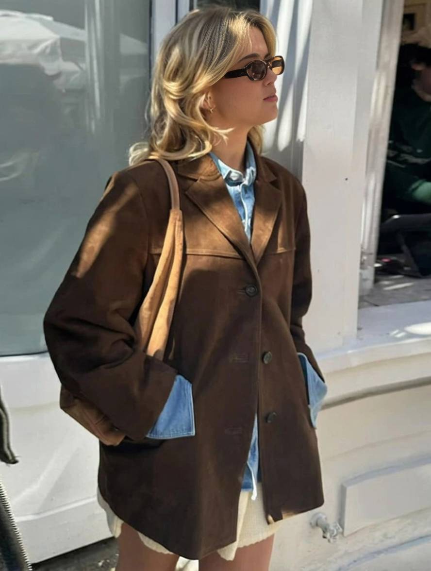 Cocolii blazer suedine boutonnage poches manches longues femme élégant vintage décontracté veste daim