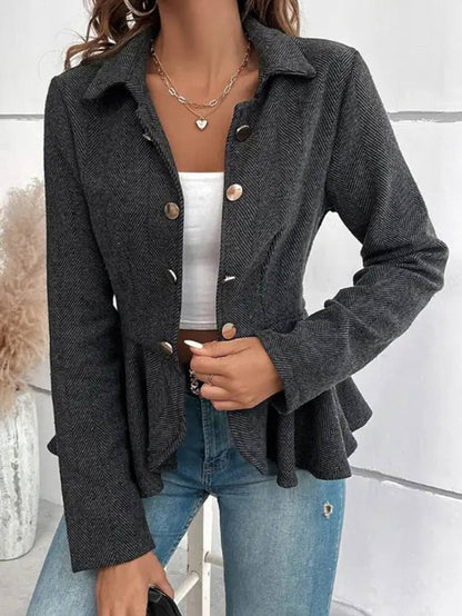 Cocolii court blazer chevrons peplum double boutonnage col revers manches longues femme élégant décontracté veste