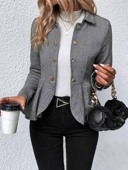 Cocolii court blazer chevrons peplum double boutonnage col revers manches longues femme élégant décontracté veste