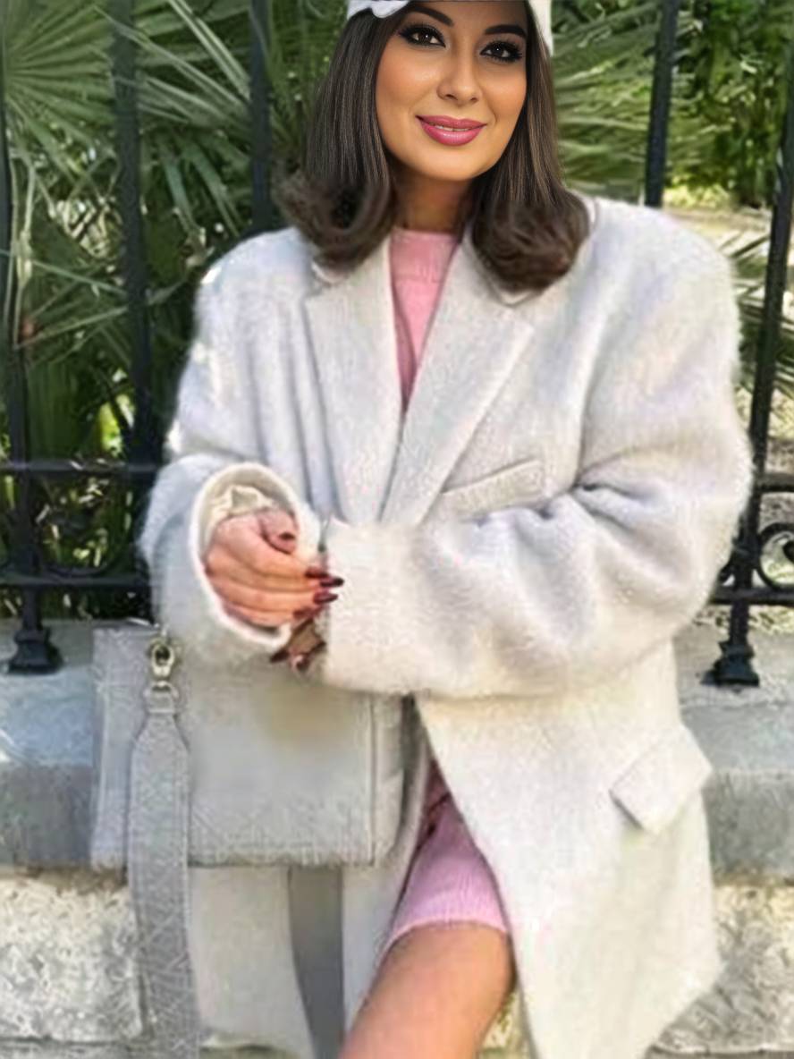 Cocolii oversized blazer unicolore boutonnage poches polo manches longues femme élégant décontracté hiver veste