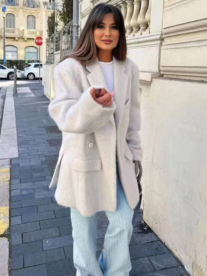 Cocolii oversized blazer unicolore boutonnage poches polo manches longues femme élégant décontracté hiver veste